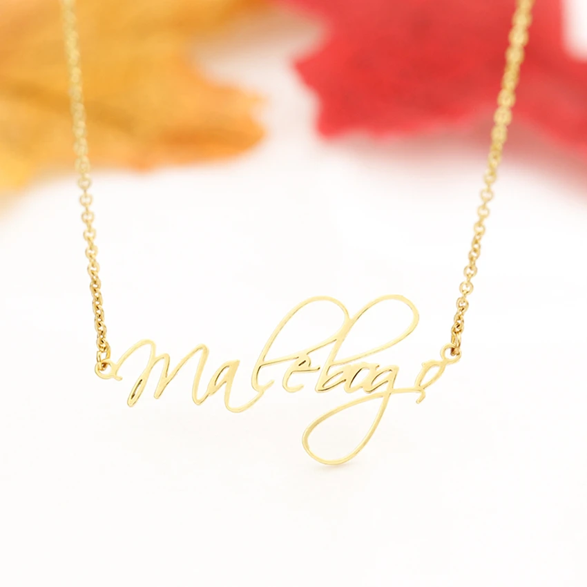  Custom Cursive Name Necklace Personalized Stainless Steel Gold Color Nameplate Pendant Choker Neckl