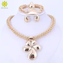 Золотой цвет ювелирный набор Европейская мода кристалл большой кулон в форме цветка ожерелье набор Шарм Свадебный ювелирный набор