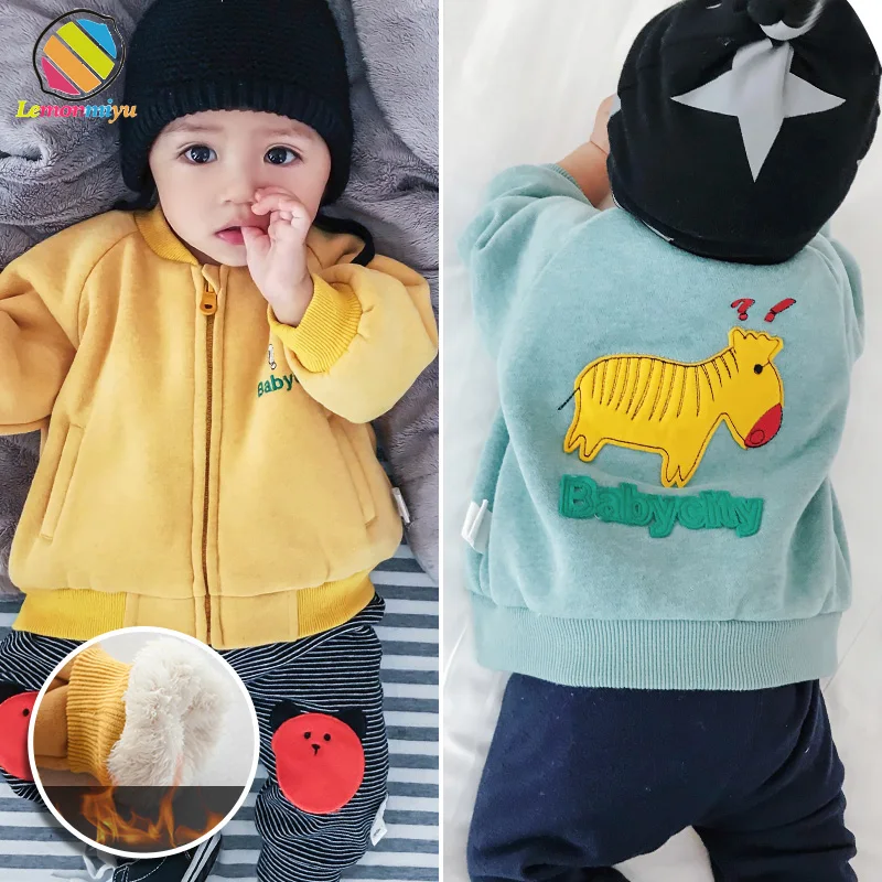 

Lemonmiyu Baby Warm Winter Hoodies With Zipper Plus Velvet Jackets O-Neck Infant Coats Thicken Cartoon Hoodies Kids Outwears