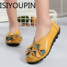 Женская обувь из натуральной кожи; обувь ручной работы на плоской подошве с цветочным узором; женские удобные лоферы с круглым носком; повседневная обувь для вождения; большие размеры 44