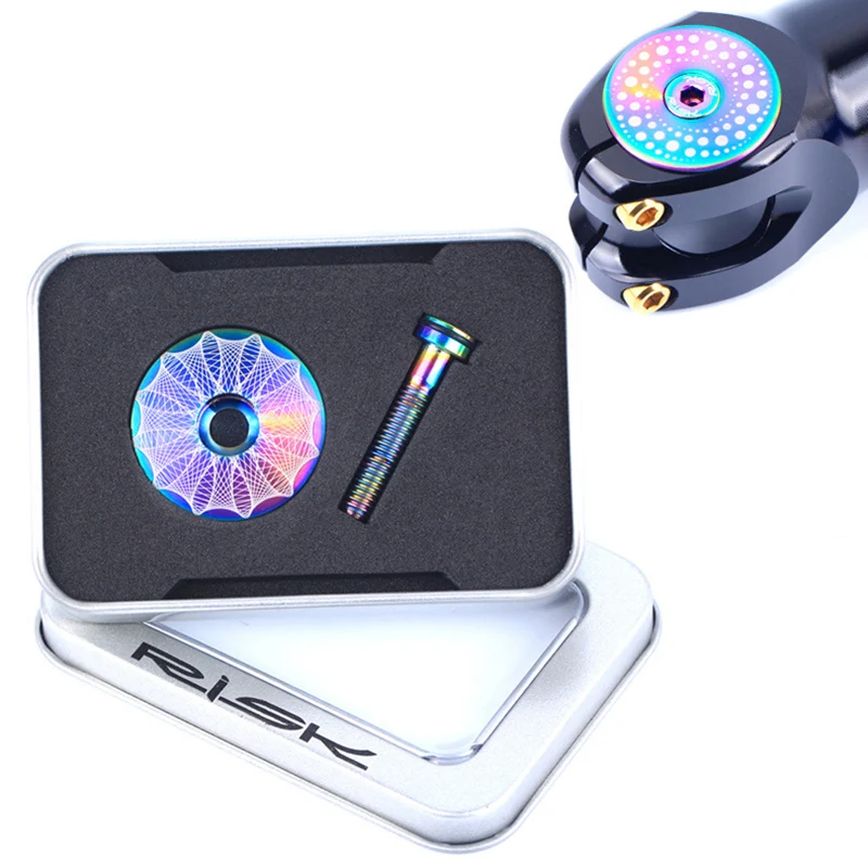 

Risk Bicycle Stem Cap Fixed Flat Bowl Set Cover Screws Suits Titanium Upright Handle Headsets Cover Screws Front Fork Top Cover