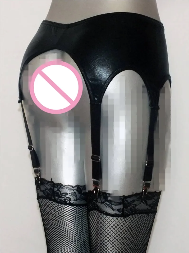 2018 New Black Sexy Metal Clips Garter,Gothic Harajuku Style Faux Leather Garters Sexy Lingerie Y Hook Latex Fetish Garter Belt