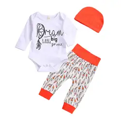 3 шт. комплекты одежды для новорожденного одежда для младенцев и малышей для девочек Письмо печати ползунки боди + пуховые брюки насыщенный