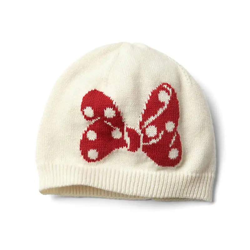Bow Pattern Baby Girls Beanies Hat Thicken Warm Winter Sukll Cap Knitted Cotton Bonnet Single Layer Earflap Hat Boneless Comfortable (1)