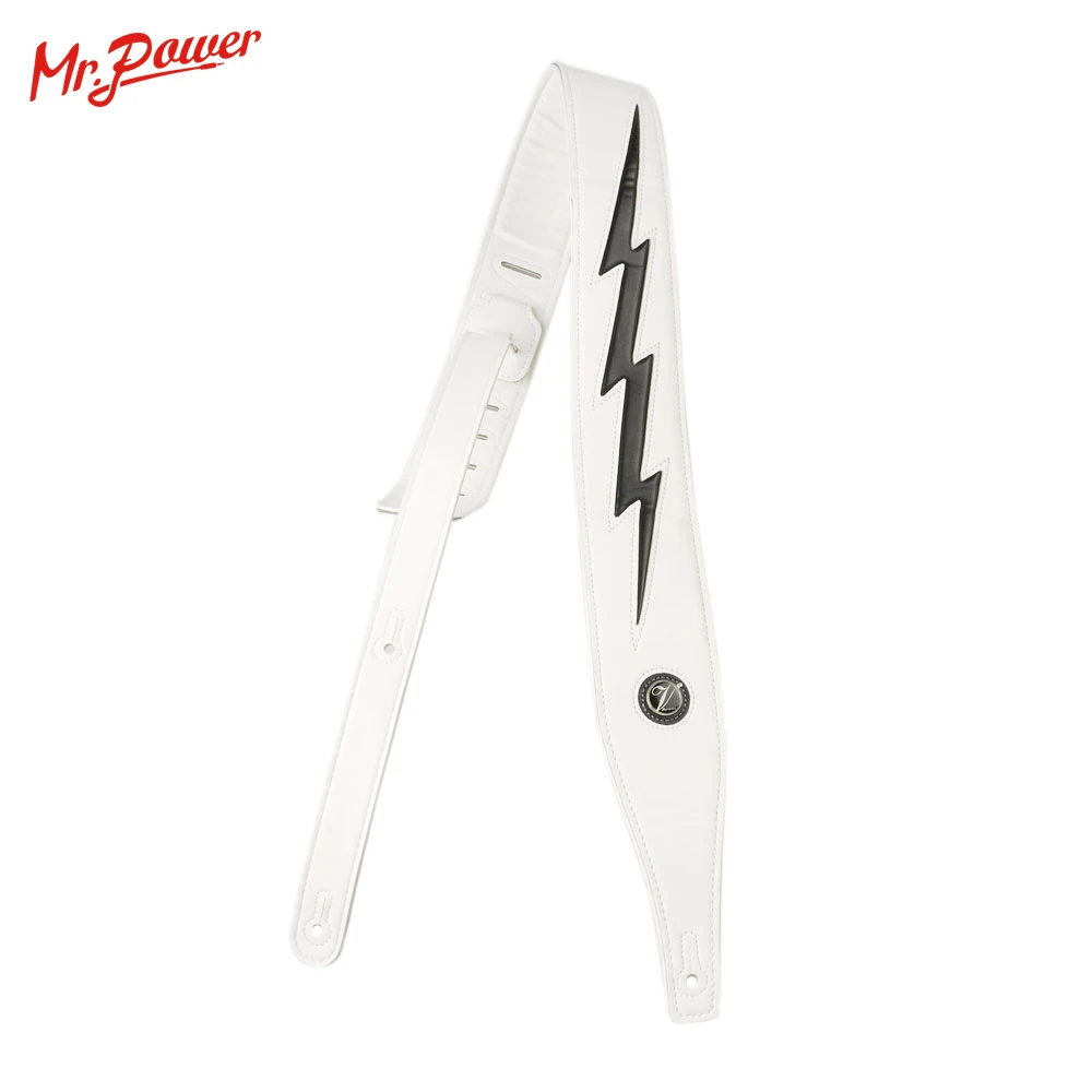 De cuero genuino acolchado ajustable correa de Guitarra negro o blanco fresco rayo correa para Guitarra acústica Bass Guitarra