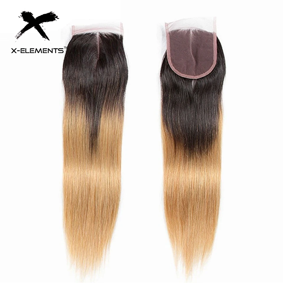 X-Element Brazilian Ombre Straight Hair Bundles With Closure T1B 27 Ombre Human Hair Weave With Closure 2 Tone Hair with Closure (11)