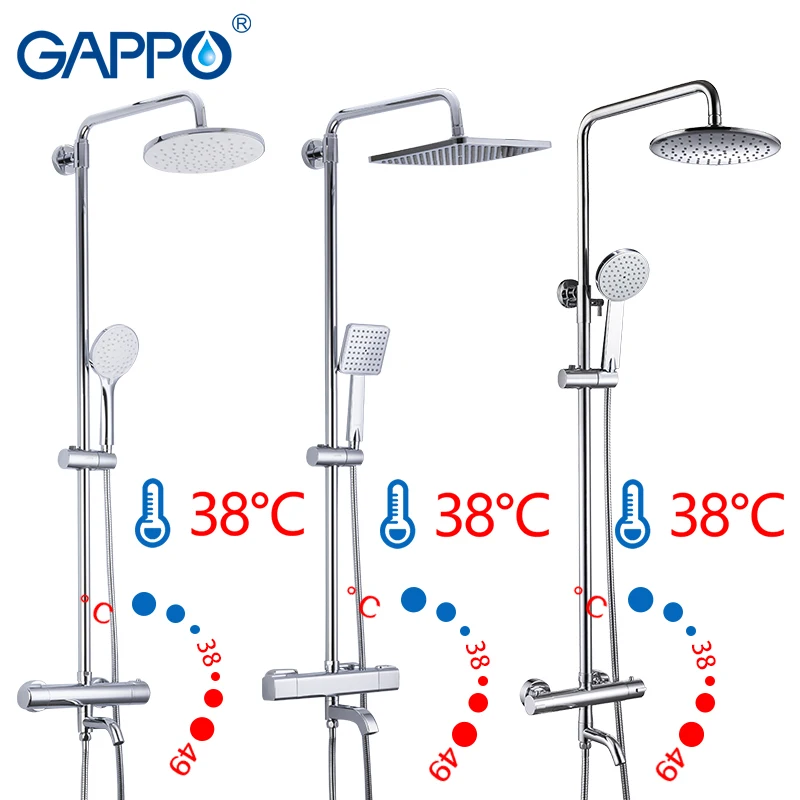 GAPPO Sanitary Ware Suite bathroom thermostatic shower faucet bath shower mixer set waterfall bathtub faucet rain shower head GAPPO Sanitary Ware Suite bathroom thermostatic shower faucet bath shower mixer set waterfall bathtub faucet rain shower head