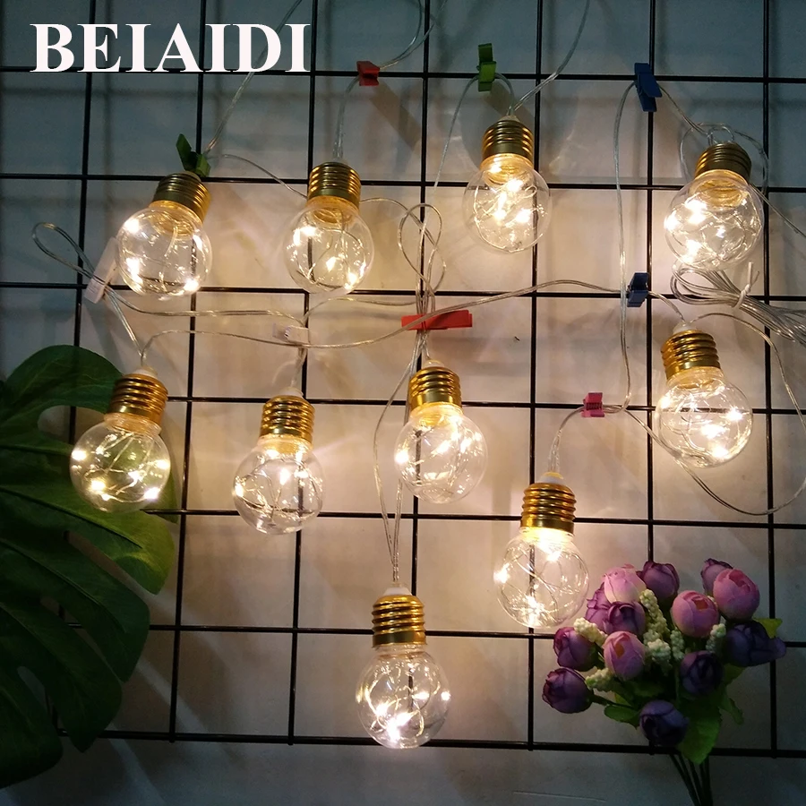BEIAIDI Battery Powered Globe Clear Bulb LED String Light 4M Copper Wire Christmas Wedding Fairy Garden Party Garland | Лампы и