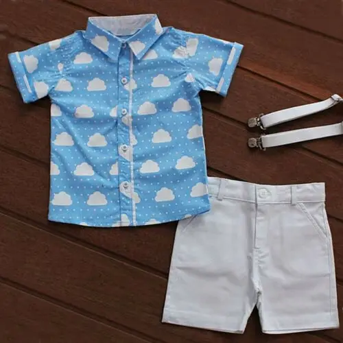 Летний комплект из 2 предметов; Повседневная летняя одежда для мальчиков; Футболка с принтом облака; топ+ шорты; комплект одежды