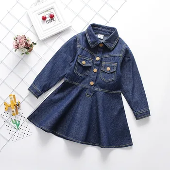 

New Kids dress denim dress spring girl lapel collar long-sleeved dresses children's clothing 5 p/l