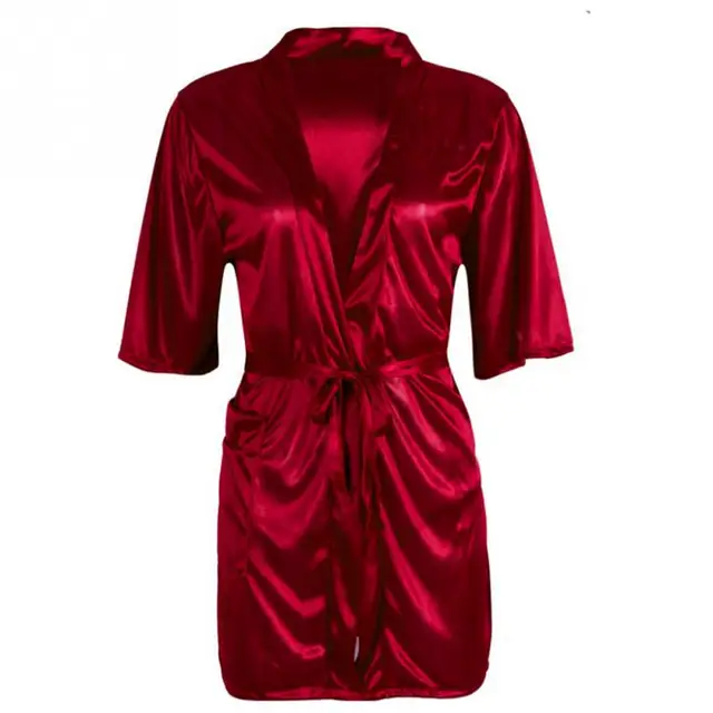 Women Pajamas Navy Blue Sleepwear Solid Female Wine Red Robe Plus Size Black Robes Cardigan Satin Fashion Bathrobe Nightgown