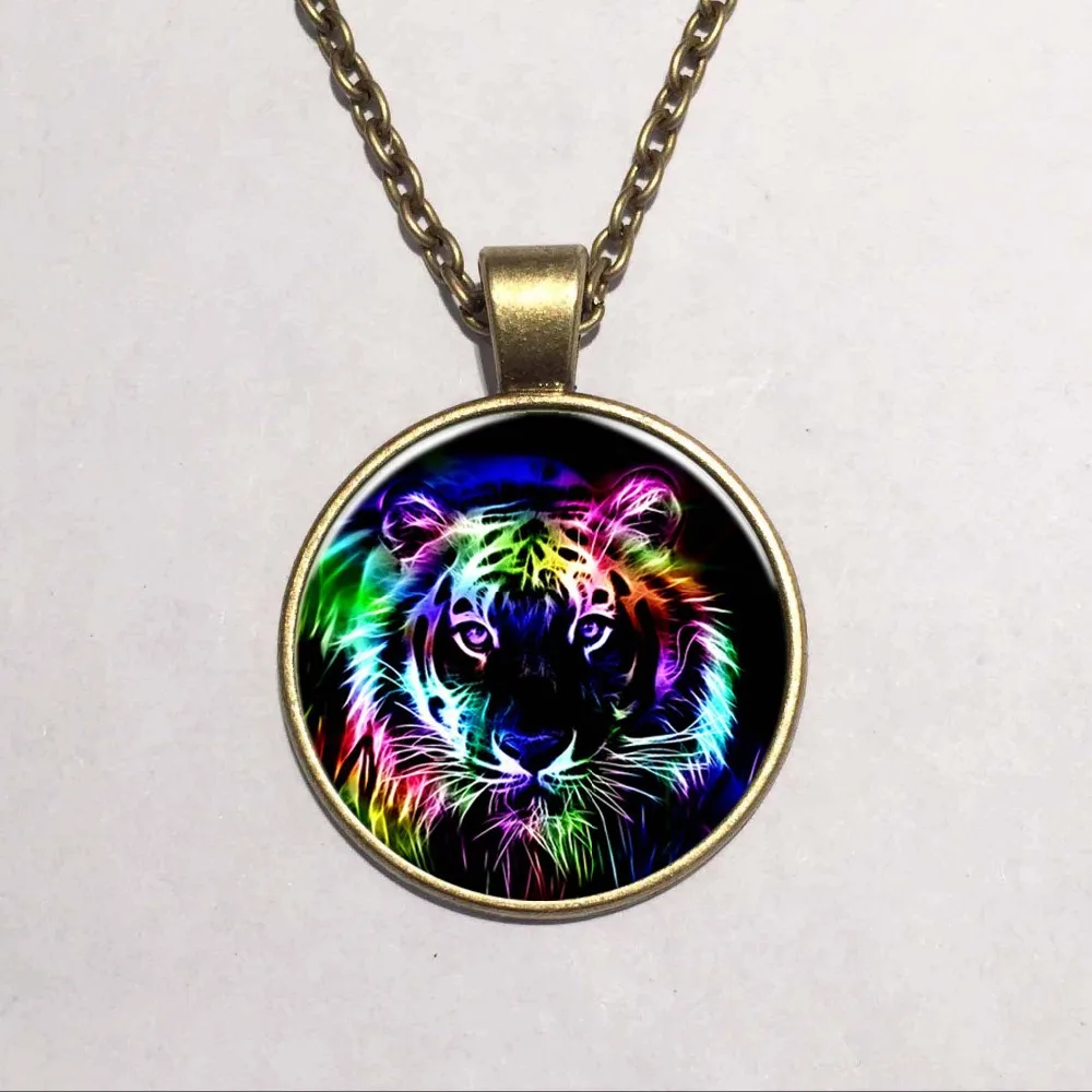 New fashion creative 3D colorful tiger head pendant necklace glass