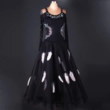 Lady’s Standard Ballroom Dress New Style Feather Tango Waltz Stage Dance Costume Women Modren Ballroom Dancing Wear