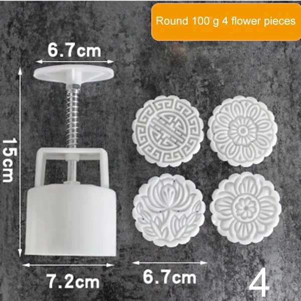 3 / 5pc square round moon cake mold hand molding machine mold, with flower print DIY mold pastry moon cake-TP