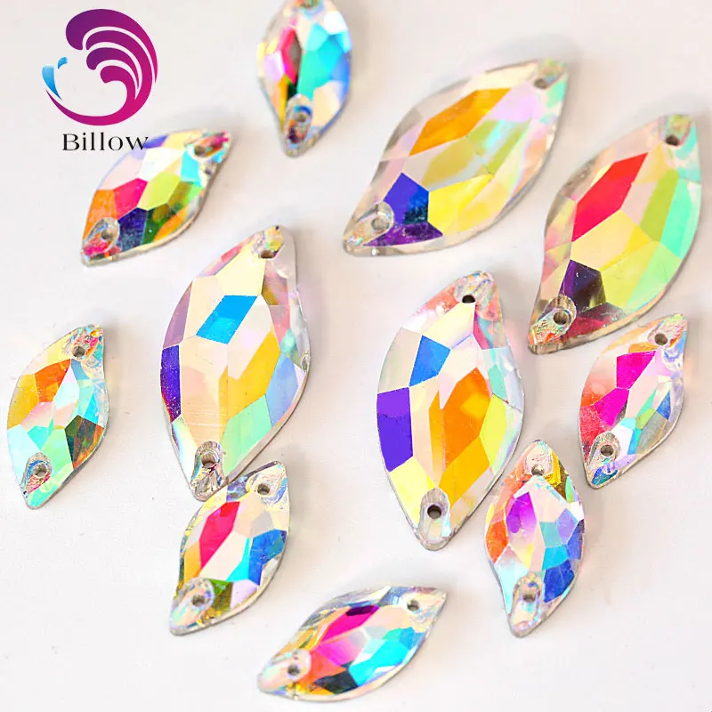 10x20mm 24pcs Crystal Glass Leaf Shape Sew On Rhinestones