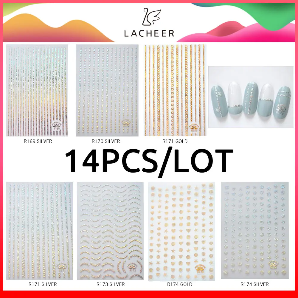 Lacheer 3D ногтей Стикеры s виды наклеек на ногти набор серебряная вода наклейка