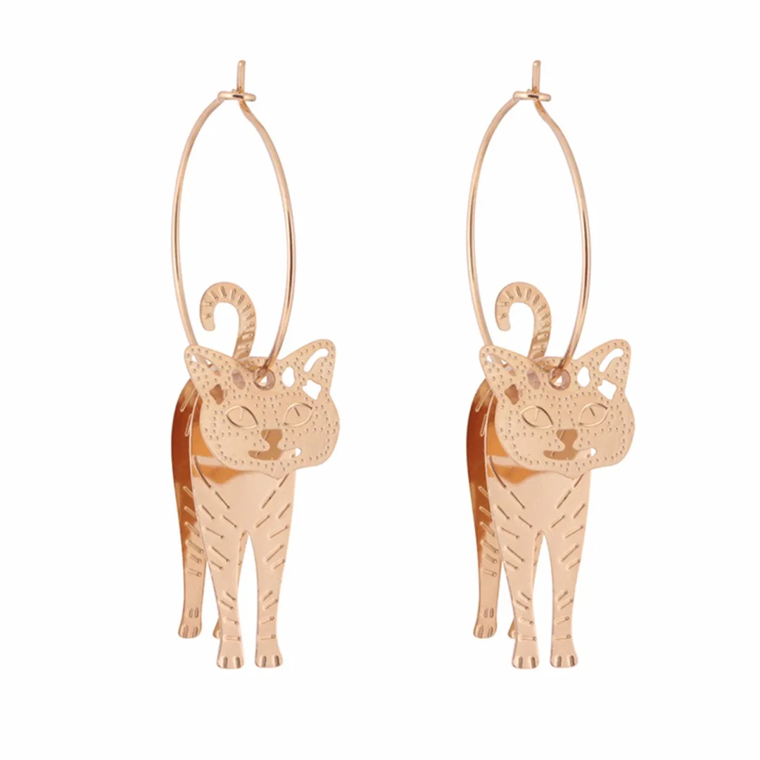 Cute Gold Cat Dangle Earrings Brincos Mujer Faux Pearl Circle Hook Earrings Pendientes For Women Fashion Jewelry Shellhard