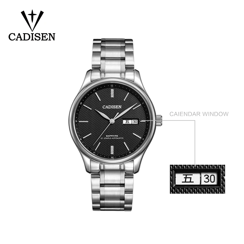 CADISEN Лидирующий бренд Роскошные часы для мужчин модные часы из нержавеющей стали мужские повседневные автоматические механические наручные часы водонепроницаемый 50 м