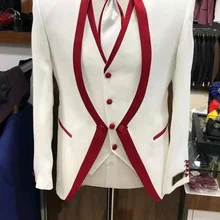 Белый красный ободок сценическая одежда для мужчин костюм набор Мужские свадебные костюмы костюм смокинг жениха формальный(пиджак+ брюки+ жилет+ галстук