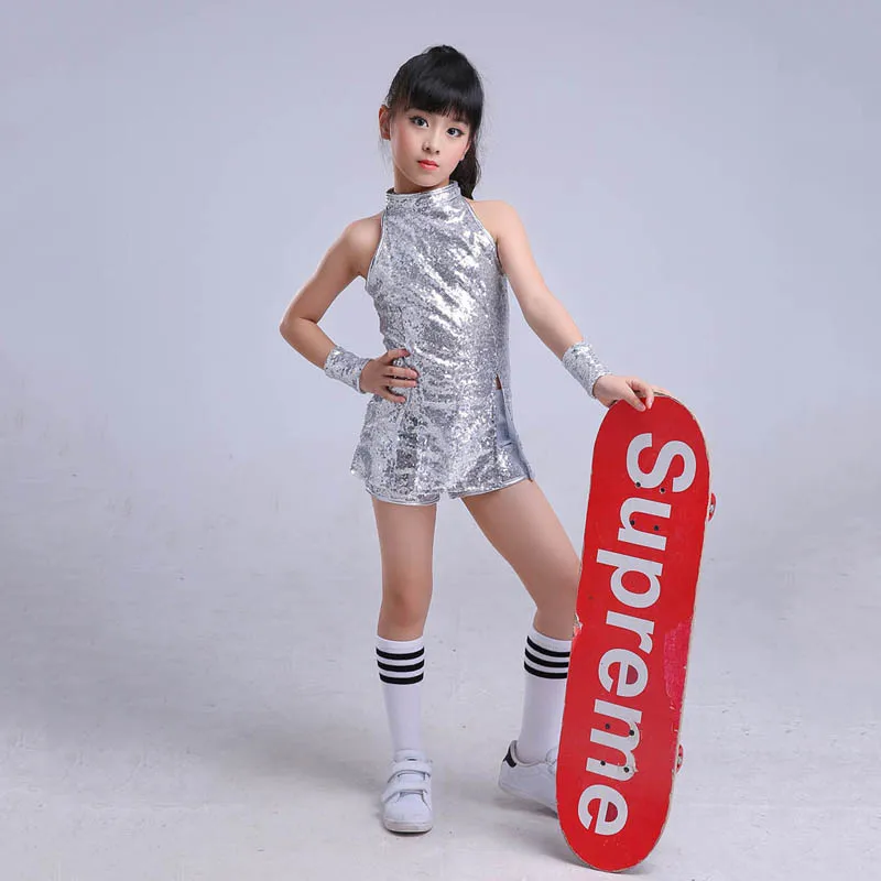 الأطفال مرحلة Dancewear طفل الهيب هوب الجاز ملابس رقص دعوى شىء صغير براق الحديثة اللباس فتاة التشجيع الملابس