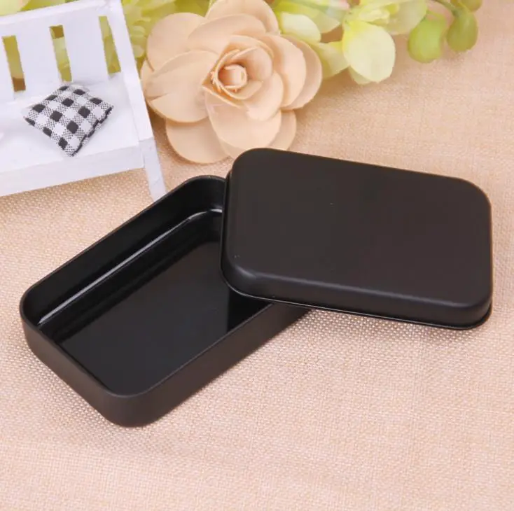 100pcs Rectangle Tin Box Black Metal Container Tin Boxes Candy Jewelry Playing Card Storage