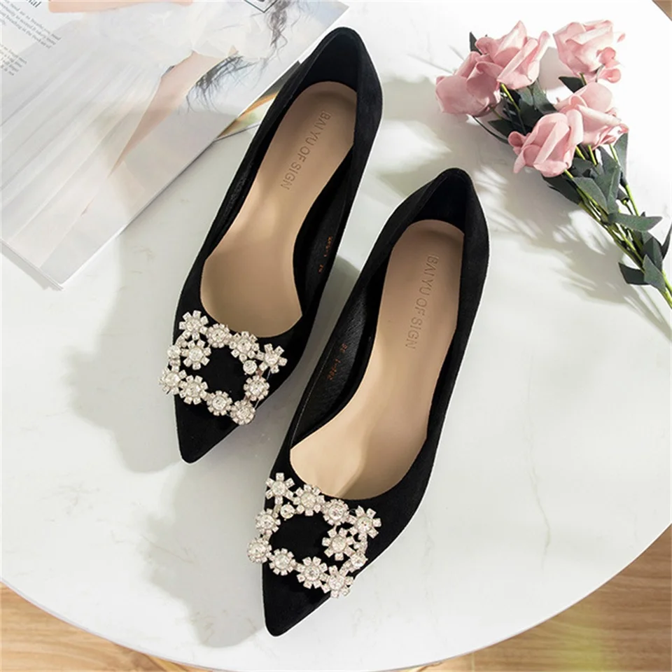 

spring autumn women's pumps comfortable inside shiny rhinestone square buckle decorative pointed toe high heel women's shoes