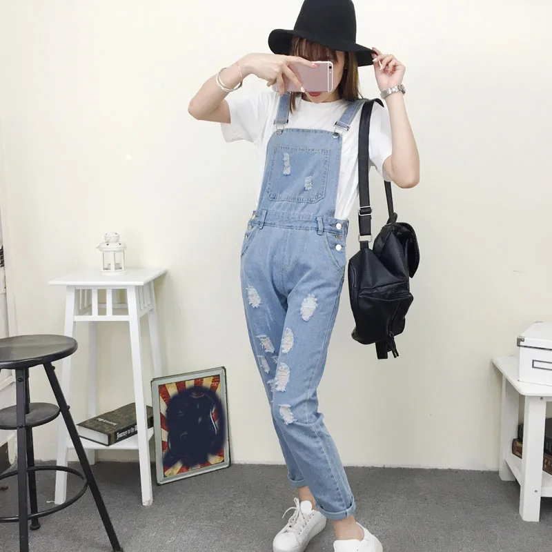 New denim suspenders trousers women trousers autumn loose slim slim students casual pants suspenders jumpsuit (5)