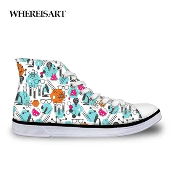 

WHEREISART Cartoon Print Boys High Top Canvas Flat Shoes Men Casual Outdoor Walking Lace Up Man Sneakers Shoes zapatos de hombre