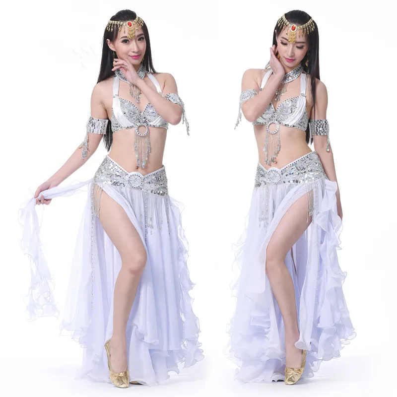 Женский костюм для танца живота, шифоновое платье с двойным разрезом, одежда для танца живота для взрослых, юбка для выступлений, Женская танцевальная одежда