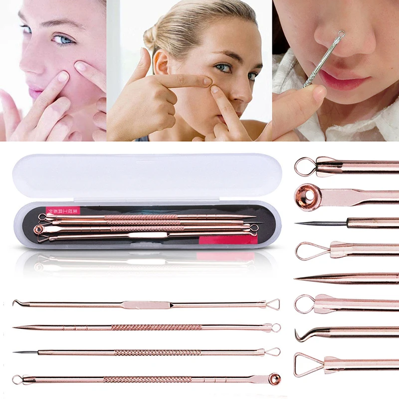 

4pcs Black Spot Acne Removal Needle Rose Gold Black Dot Remover Acne Blemish Cleaner Set Blackhead Pore Cleanser Face Skin Care