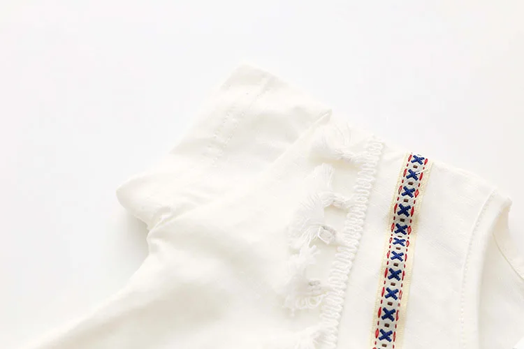 Girls Clothes 2018 Summer 100% Cotton White Pink Solid Color V Tassels Patchwork Short Sleeve O-Neck T Shirt Girls (11)
