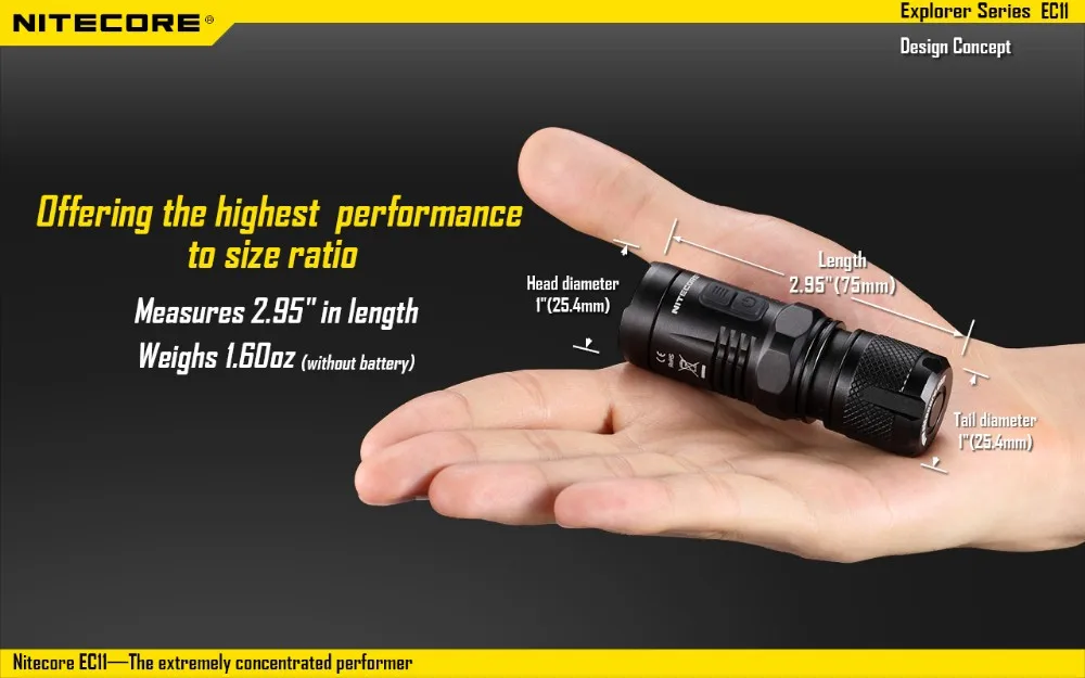 NITECORE EC11 фонарик комплект CREE XM-L2(U2) светодиодный макс 900 люмен луч расстоянии 190 м ручной фонарь с NL166 RCR123A батареи