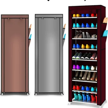

10 Tier Shoe Shelves Canvas Fabric Shoe Rack Storage Cabinet Rail Shoes Organizer Zipper Standing Organizador Furniture