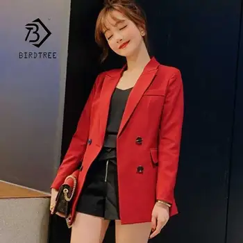 

New Spring Women's Solid Slim Blazer Double Breasted Notched Pockets Female Casual 2019 Lady Top Coat Hot Sales C95008Z
