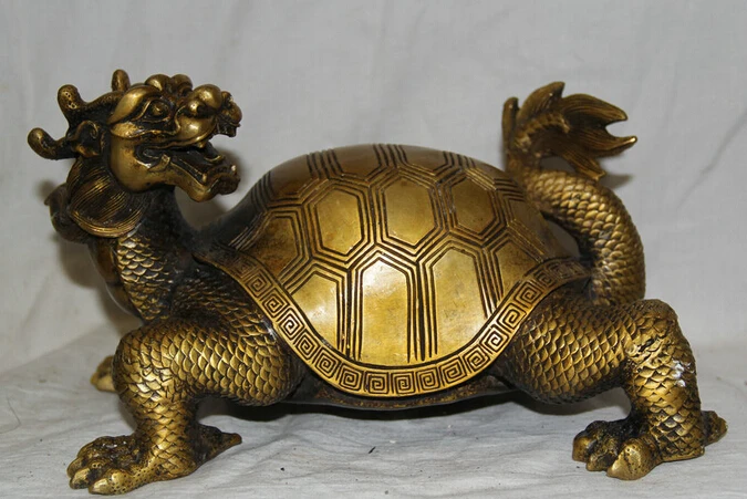 

JP S0524 10" Chinese Fengshui Copper longevity Dragon Turtle Tortoise Statue Sculpture