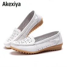 Akexiya 2017 Women Loafers Lady Ballerina Flat Shoes Woman Summer Flats Hollow Out Comfortable Soft Genuine Leather Moccasins