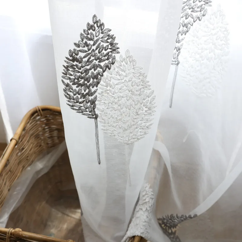 

Leaves Embroidered Sheer Curtain for Bedroom Simple Modern French Window Treatment Drapes Cortinas P306C