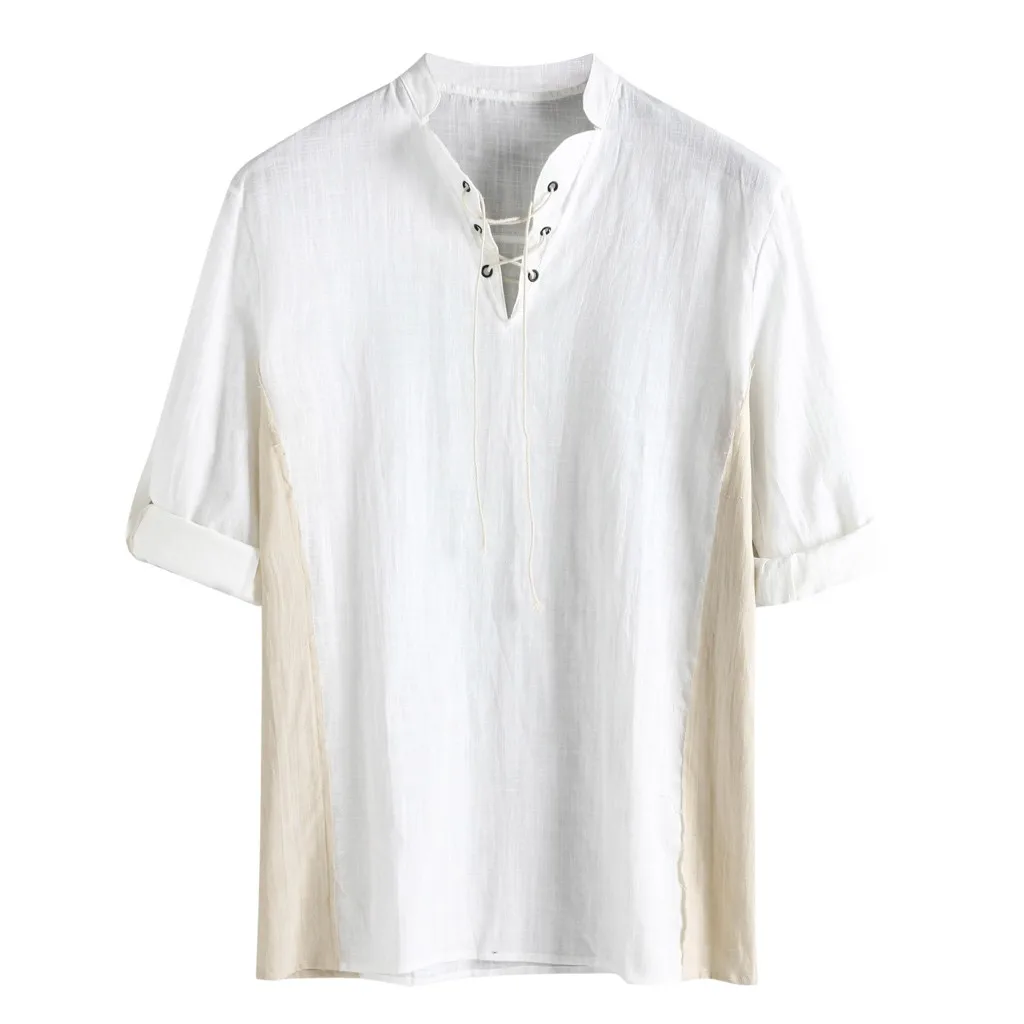 Мода новые летние camisa мужские повседневные рубашки с коротким рукавом, с v-образным вырезом, базовая блуза, повседневный Свободный Топ из тонкой ткани, для мужчин, большие размеры - Цвет: White