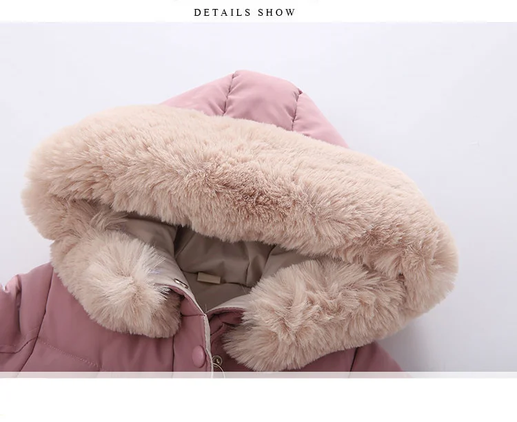 Новая модная одежда для девочек зимние теплые хлопковые куртки-Пуховики детские пальто с меховым воротником утепленная детская одежда с капюшоном для девочек