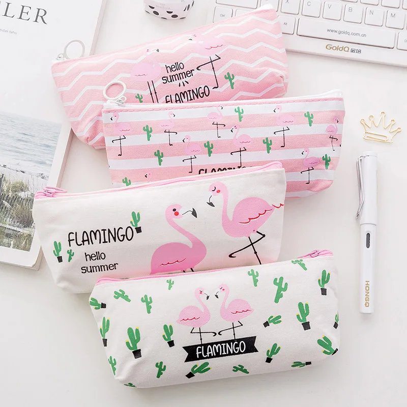 

Kawaii Cute Animal Flamingo Canvas Pencil Case Pen Bags Pencil Box Pencil Pouch Student Stationery School Supplies