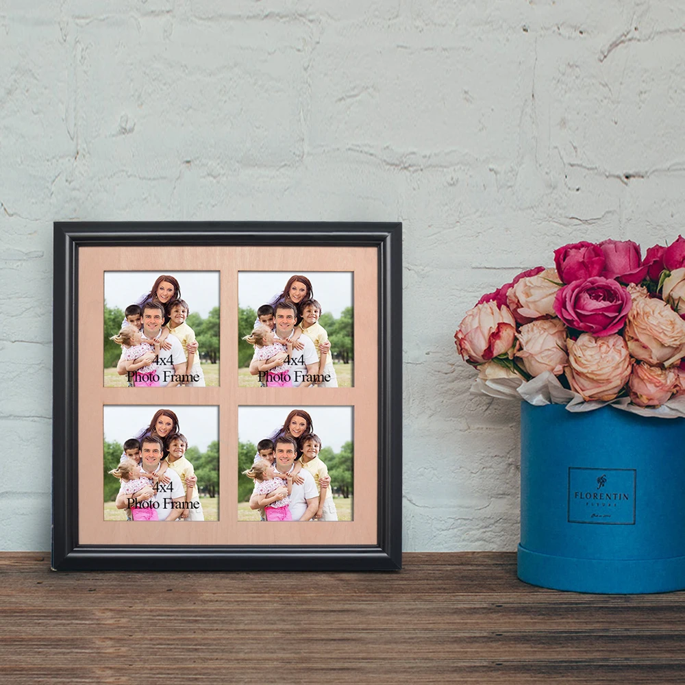 

4x4 Inch Picture Frame Wall Photo Frame Wooden Matted 4-Opening Photo Frame Set of 2 pcs