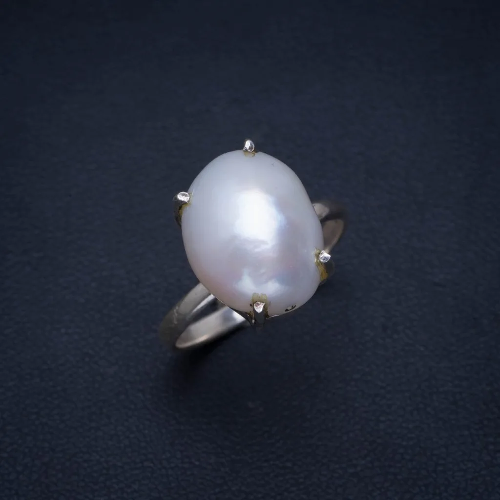 

Natural River Pearl Handmade Unique 925 Sterling Silver Ring 8.5 AU0025