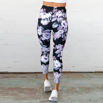 Women Yoga Pants Sport Leggings Floral 3D Print Elastic Workout Dance Tights Fitness Capris Running Jeggings Skinny Gym Trousers 3