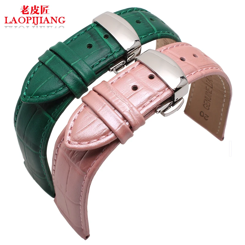 laopijinag New strap 16 mm and 18 20 22 leather quality green pink belt replacement | Наручные часы