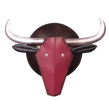 

Shabby Chic Iron Crafts 3D Animal Head Ox Sheep Head Wall Hanging Sculpture Housewarming Decor Gift Ornament