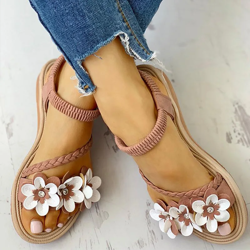 

Flower Elastic Band Women Sandals Ladies Flats Boho Non-Slip Chic Sweet Girl Student Woman Summer Shoes Casual Breathable 2019