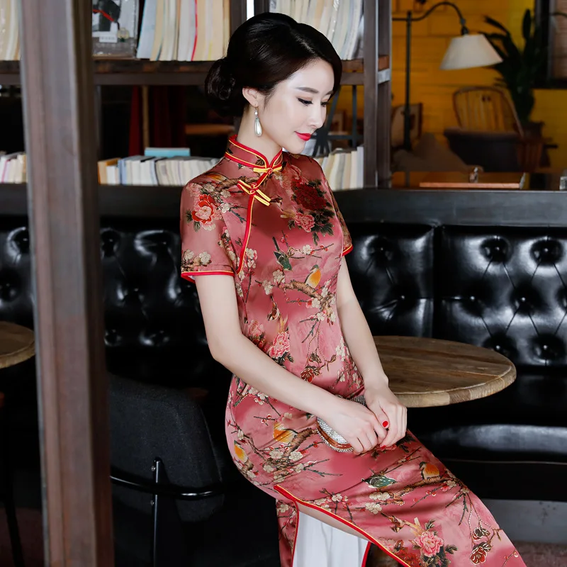 

Novelty Long Cheongsam Spring Traditional Chinese style Dress Sexy Womens Rayon Qipao Slim Party Dresses Button Vestido S-3XL