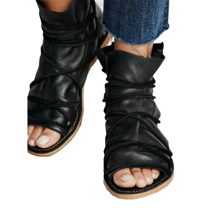 

2018 Summer Women Vintage Lace Up Sandals Womens Roman Flat Shoes Female Open Toe Gladiator Sandals Sapato Feminino