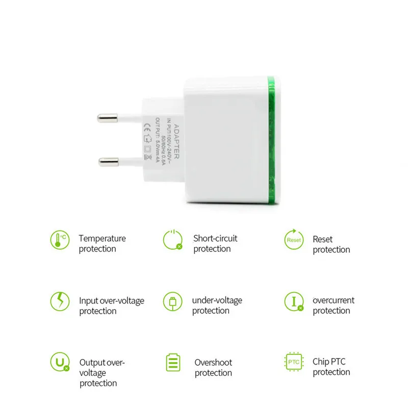 Настольный 4 Порты USB Зарядное устройство для iPhone iPad Xiaomi Samung светодиодный светильник для розетки ЕС 5В 4A настенный адаптер для мобильных телефонов универсальное зарядное устройство