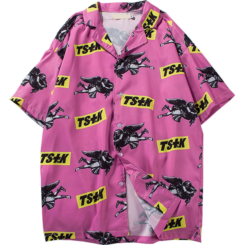 Летние рубашки с коротким рукавом, мужские рубашки с отложным воротником, пляжные Гавайские забавные винтажные японские брендовые рубашки Harajuku